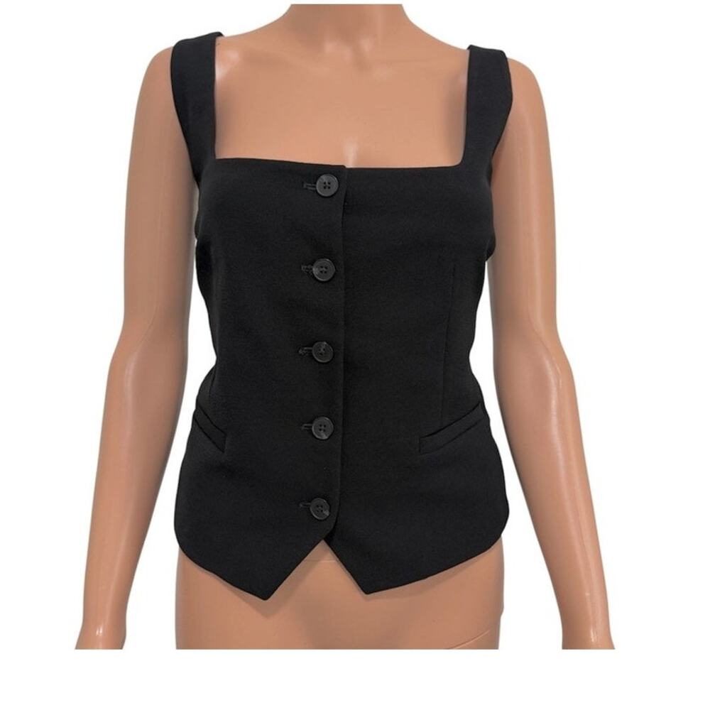 Express large square neck button front fitted vest suit top TS 3545